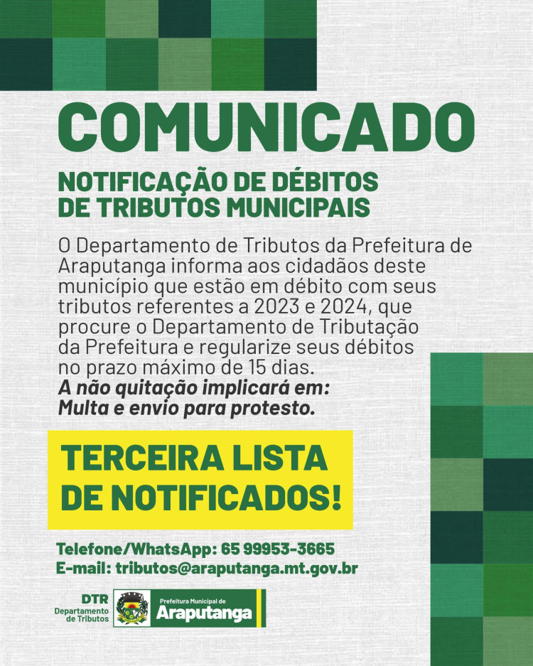 TERCEIRA LISTA DE NOTIFICAÇÃO | Débitos Municipais